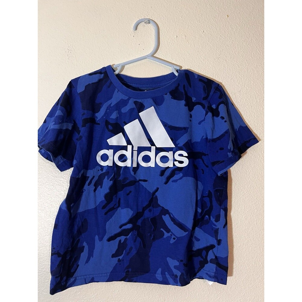 adidas Boys Blue Camo Logo T Shirt - Size 6